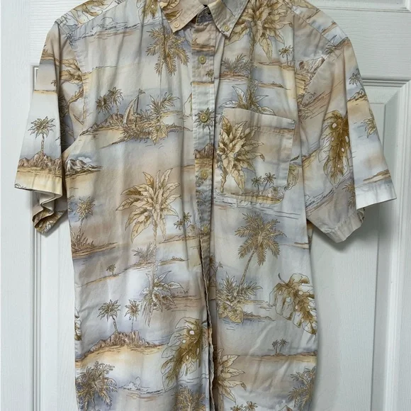 Tropical / Hawaiian David Taylor Cream and Gold Palm Print Shirt - Picture 2 of 5